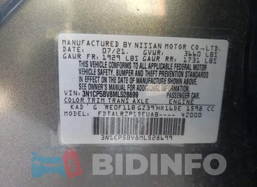 3N1CP5BV8ML528699 Photo# 13