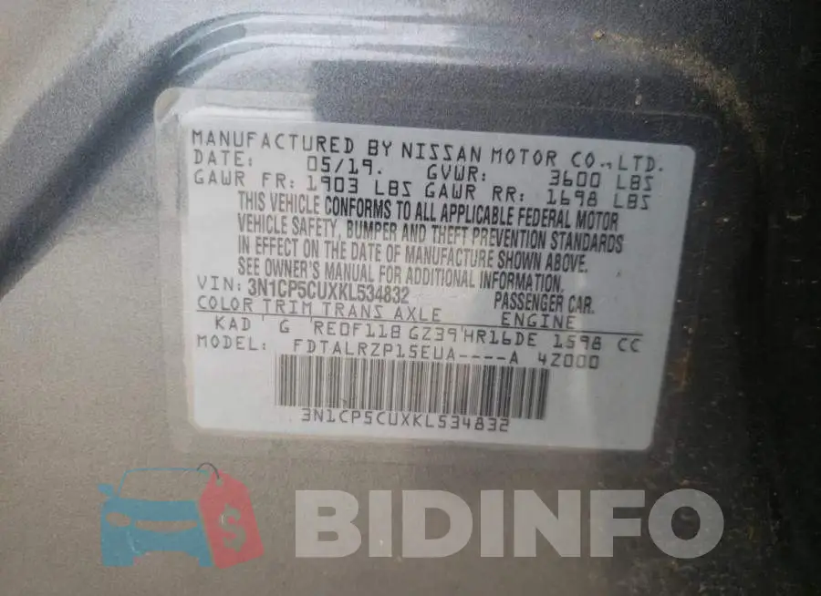 3N1CP5CUXKL534832 Photo# 12