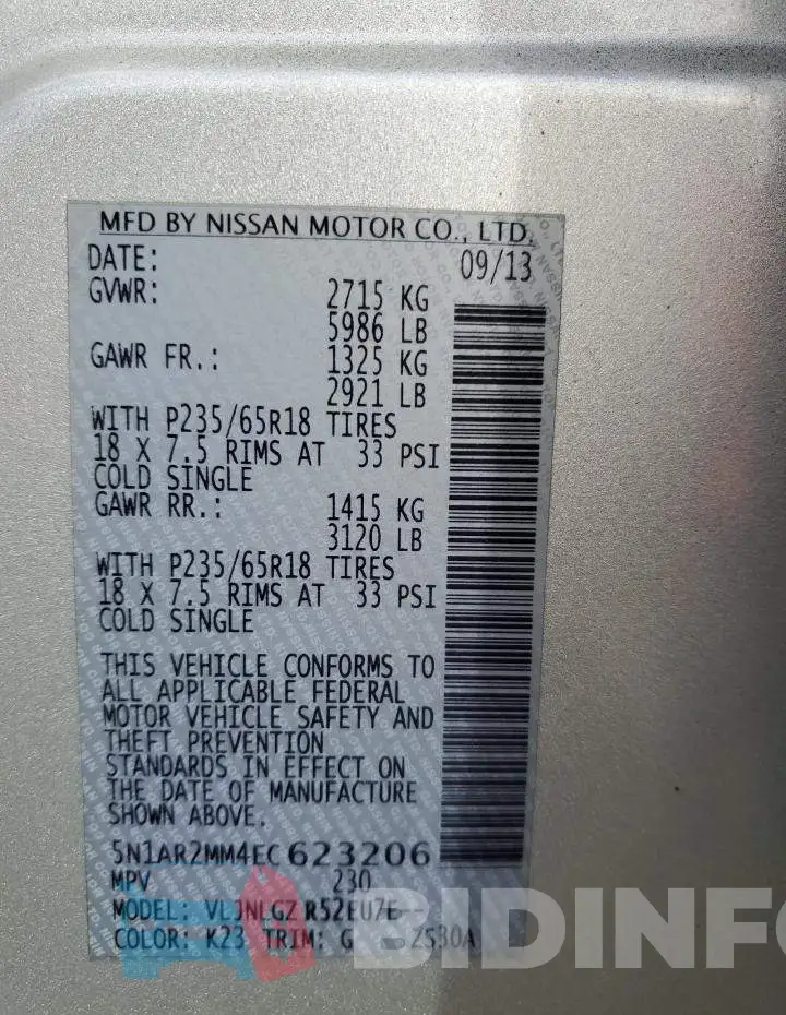 5N1AR2MM4EC623206 Photo# 14