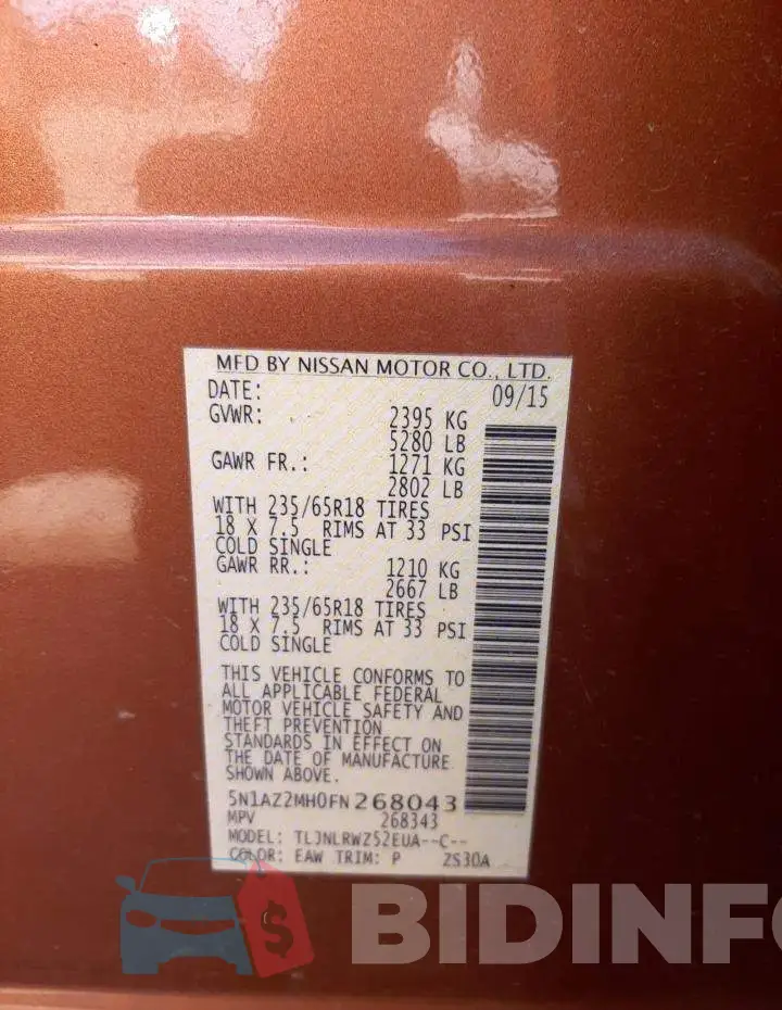 5N1AZ2MH0FN268043 Photo# 13