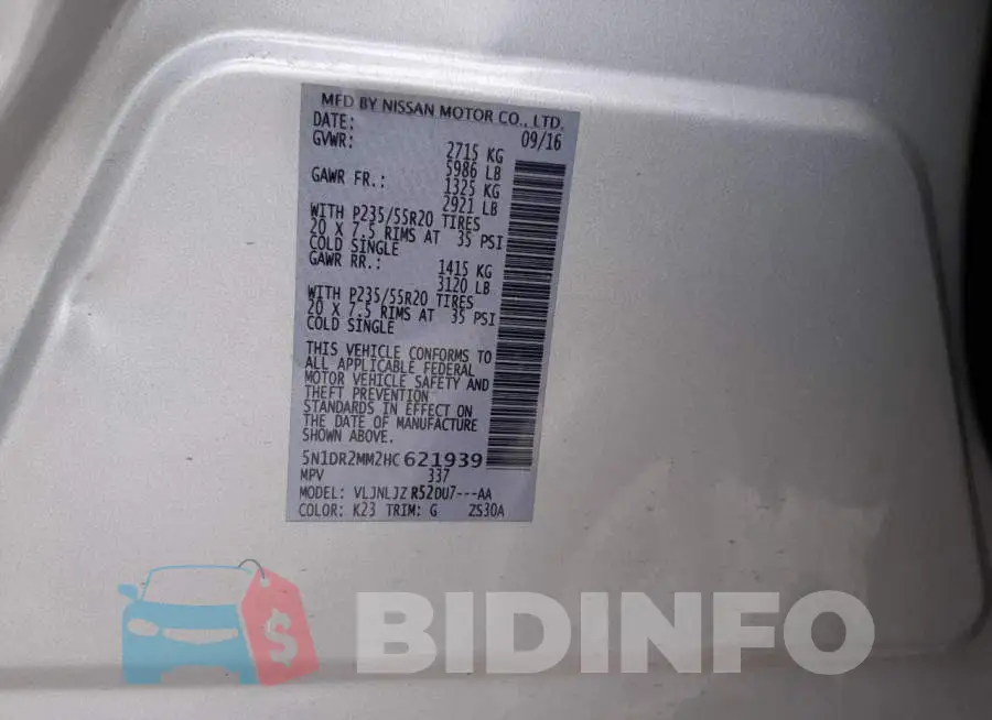 5N1DR2MM2HC621939 Photo# 13
