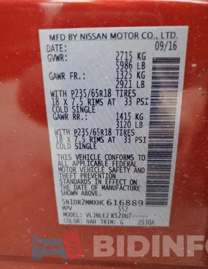 5N1DR2MMXHC616889 Photo# 12