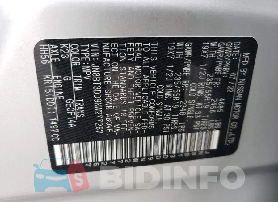 JN8BT3DD9NW277267 Photo# 13