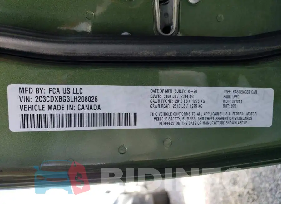 2C3CDXBG3LH208026 Photo# 12