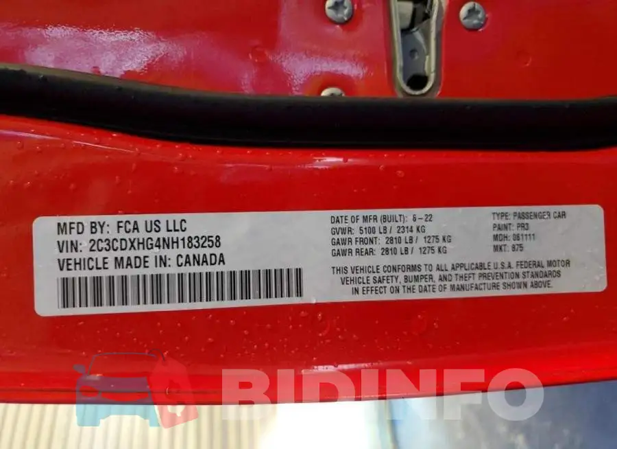 2C3CDXHG4NH183258 Photo# 13