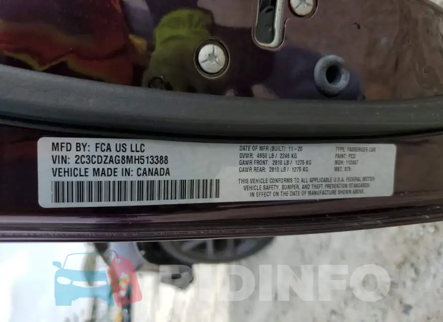 2C3CDZAG8MH513388 Photo# 12
