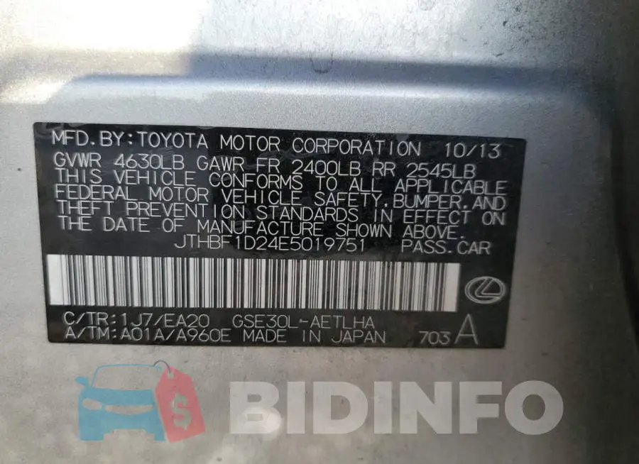 JTHBF1D24E5019751 Photo# 12