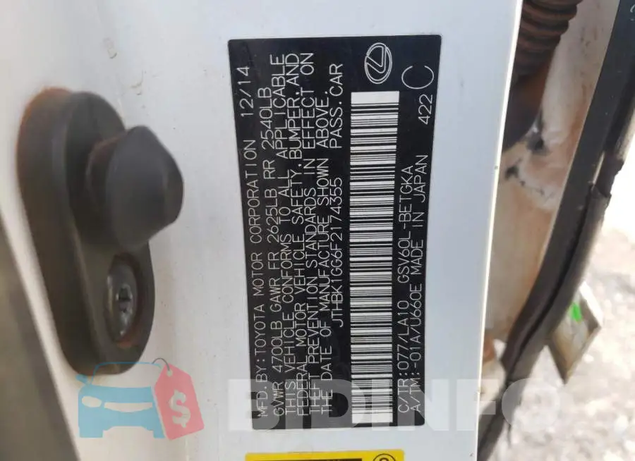 JTHBK1GG6F2174355 Photo# 12