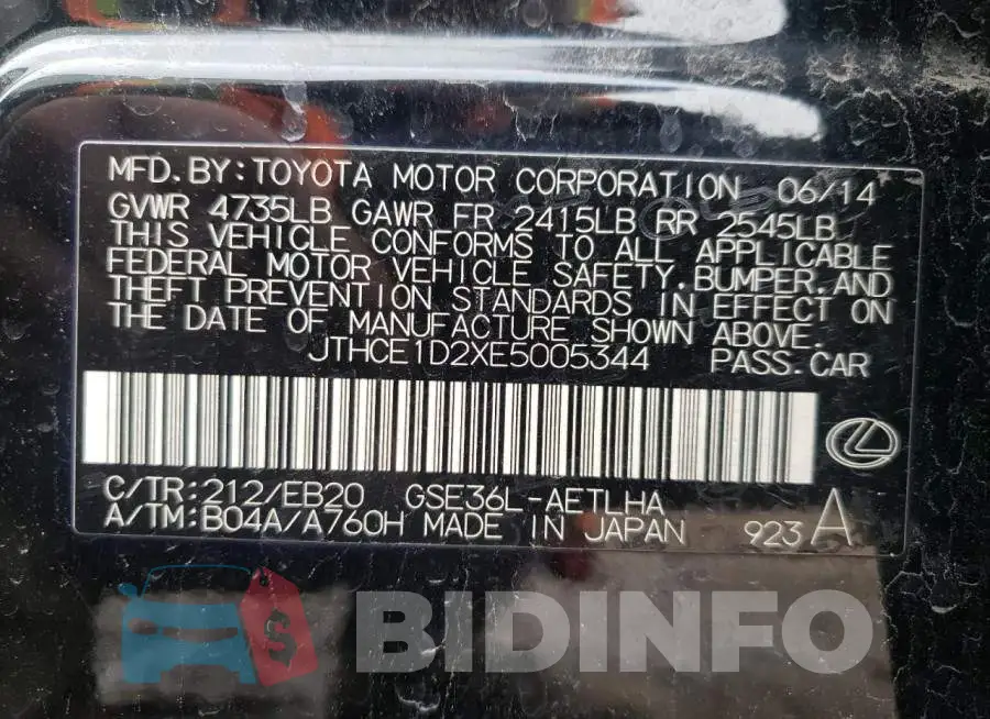 JTHCE1D2XE5005344 Photo# 12
