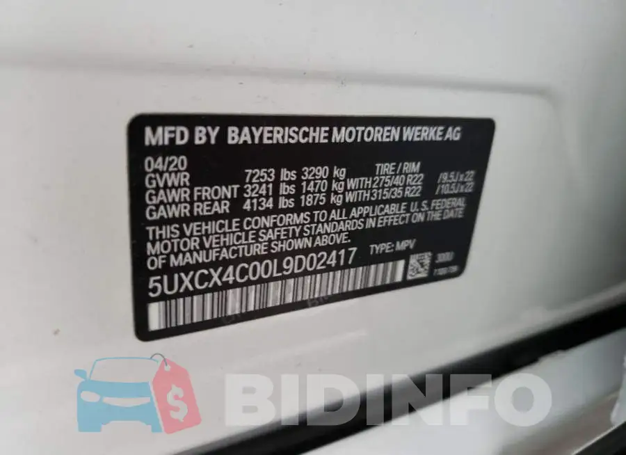 5UXCX4C00L9D02417 Photo# 12