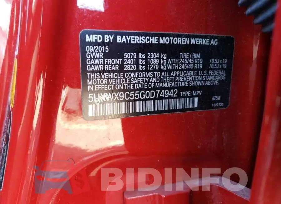 5UXWX9C55G0D74942 Photo# 13