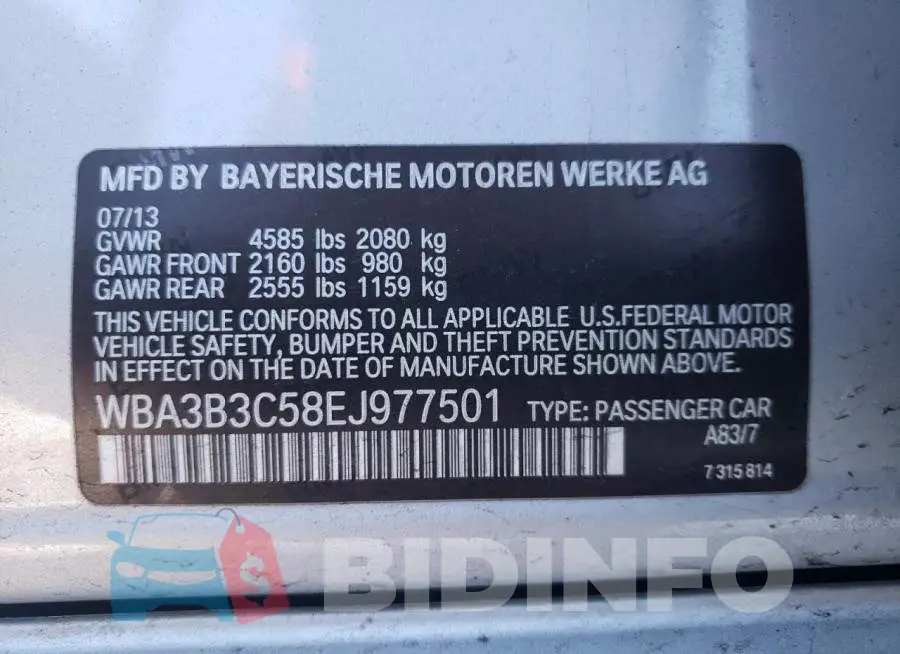 WBA3B3C58EJ977501 Photo# 12