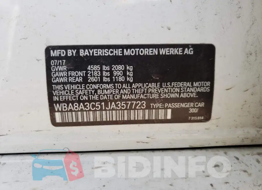 WBA8A3C51JA357723 Photo# 13