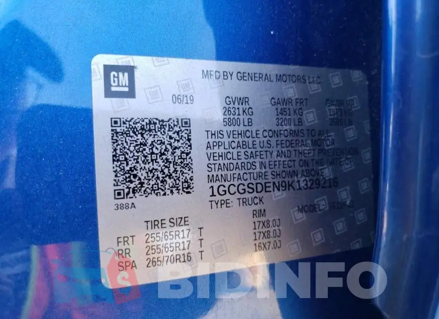 1GCGSDEN9K1329216 Photo# 12