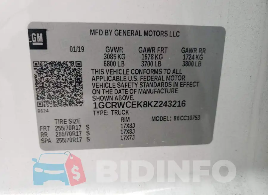 1GCRWCEK8KZ243216 Photo# 12
