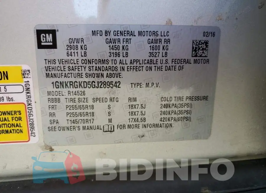 1GNKRGKD5GJ289542 Photo# 13