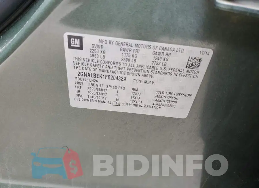 2GNALBEK1F6204329 Photo# 13