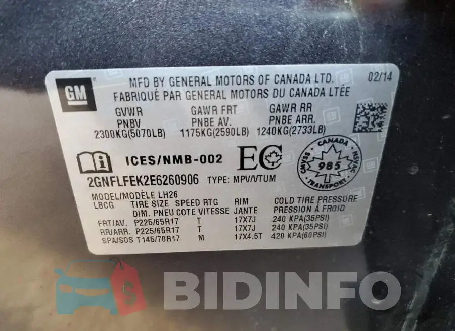 2GNFLFEK2E6260906 Photo# 13