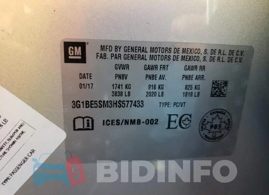 3G1BE5SM3HS577433 Photo# 10