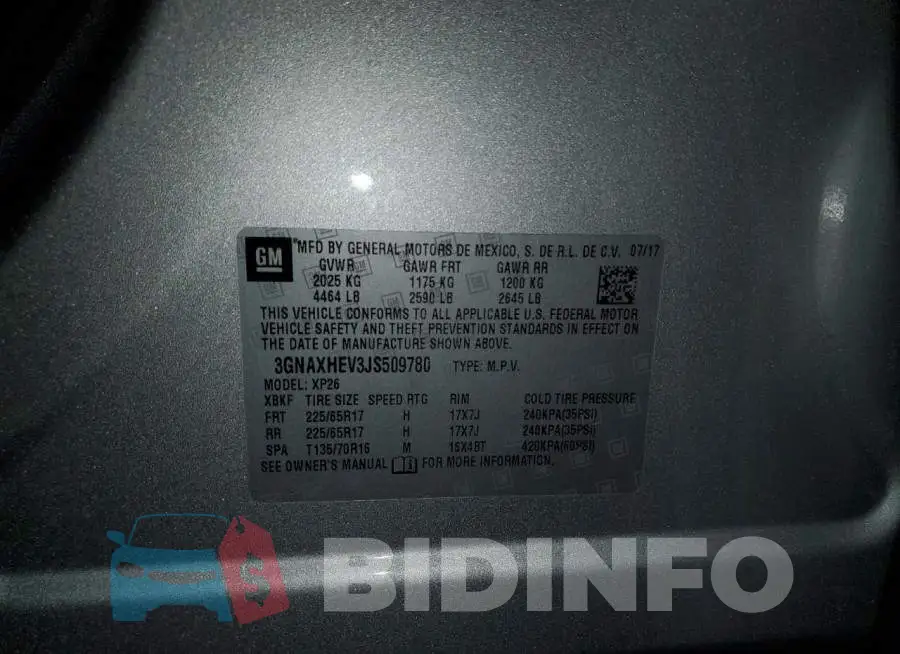 3GNAXHEV3JS509780 Photo# 14