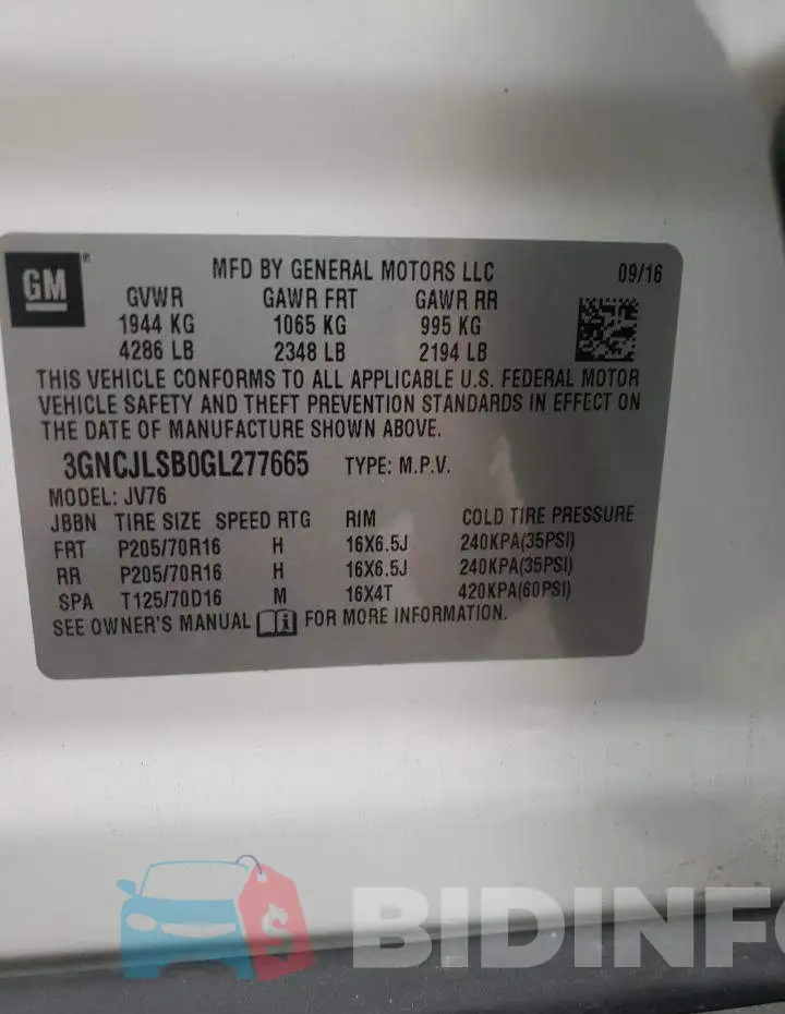 3GNCJLSB0GL277665 Photo# 10