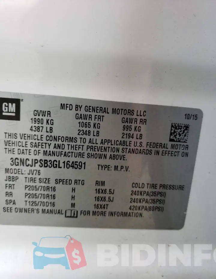 3GNCJPSB3GL164591 Photo# 13