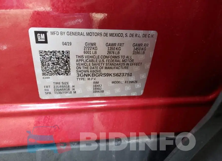 3GNKBGRS9KS623751 Photo# 12