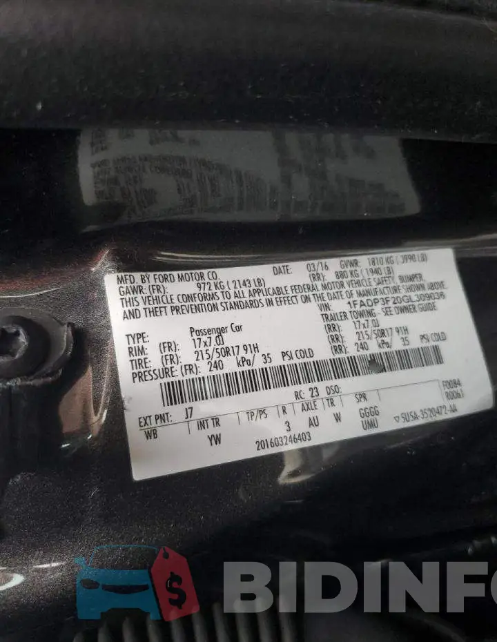 1FADP3F20GL309036 Photo# 12