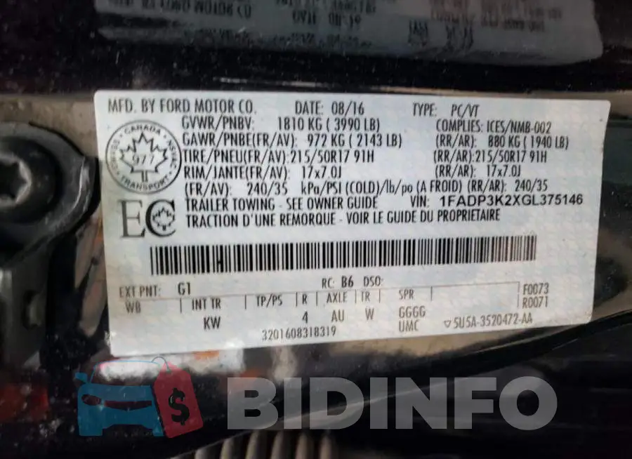 1FADP3K2XGL375146 Photo# 10