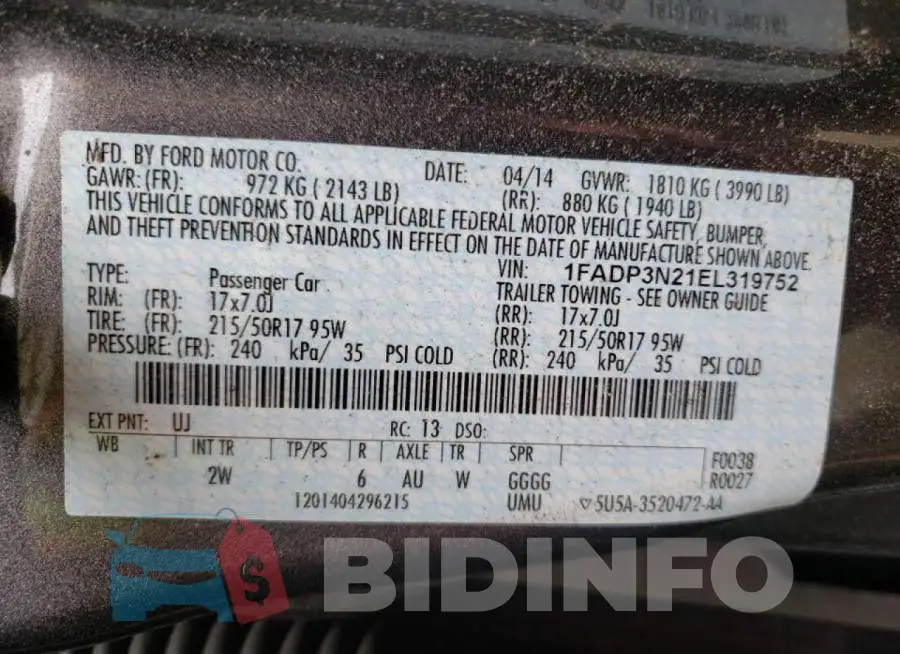 1FADP3N21EL319752 Photo# 10