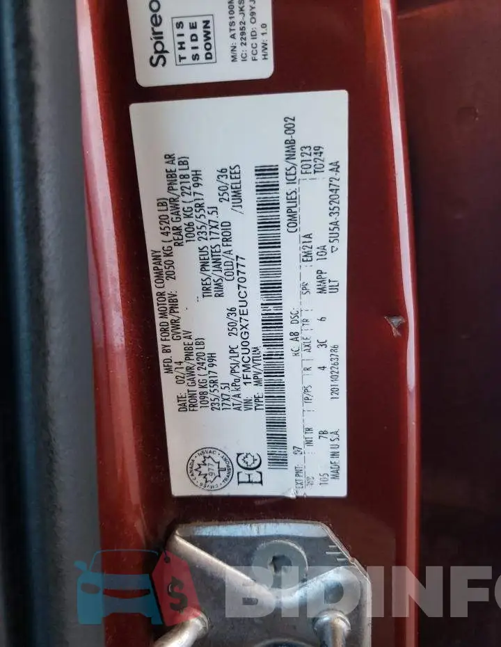 1FMCU0GX7EUC70777 Photo# 10