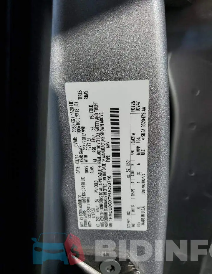 1FMCU0GX7EUC93718 Photo# 13