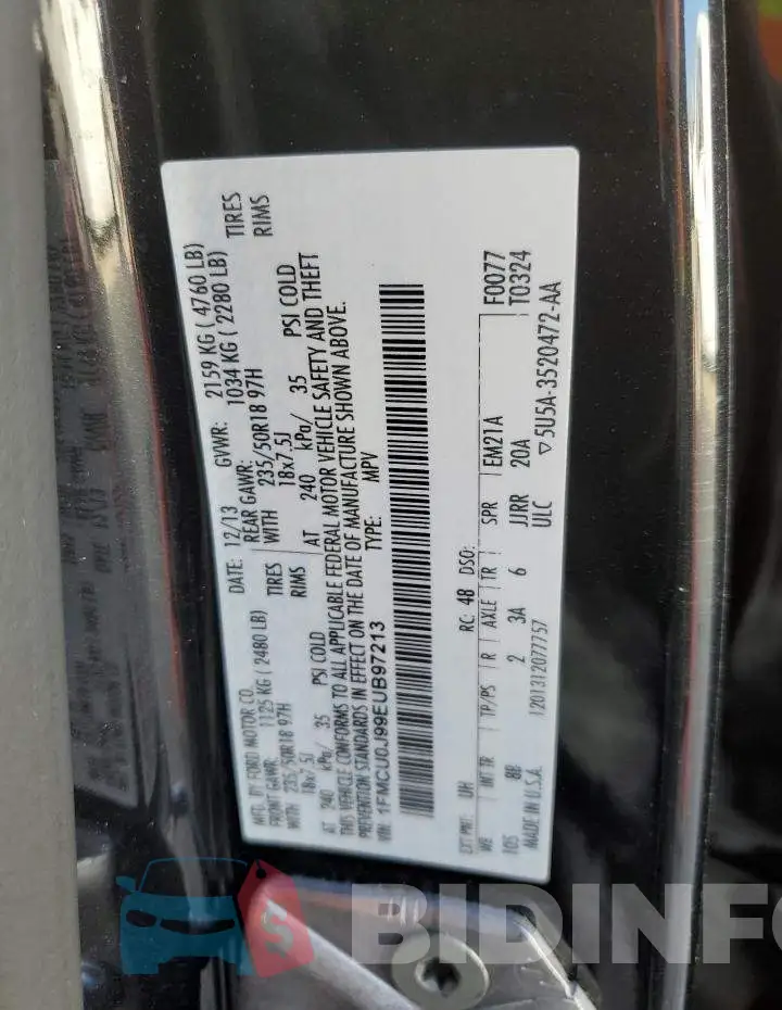 1FMCU0J99EUB97213 Photo# 13
