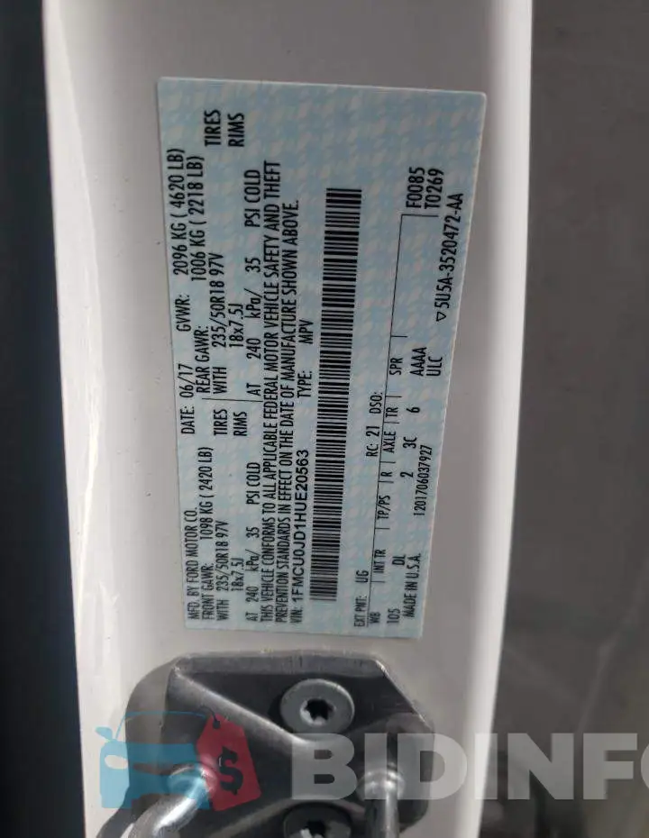1FMCU0JD1HUE20563 Photo# 13