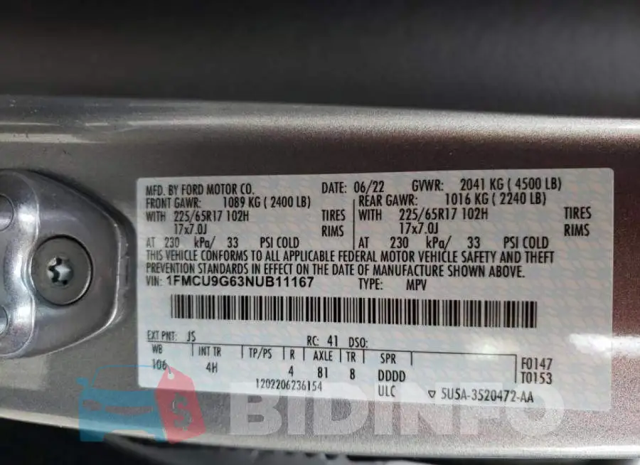 1FMCU9G63NUB11167 Photo# 13