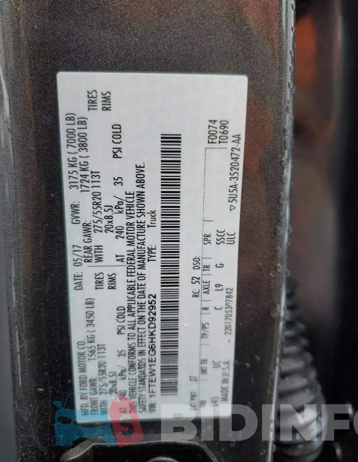 1FTEW1EG6HKD92952 Photo# 12