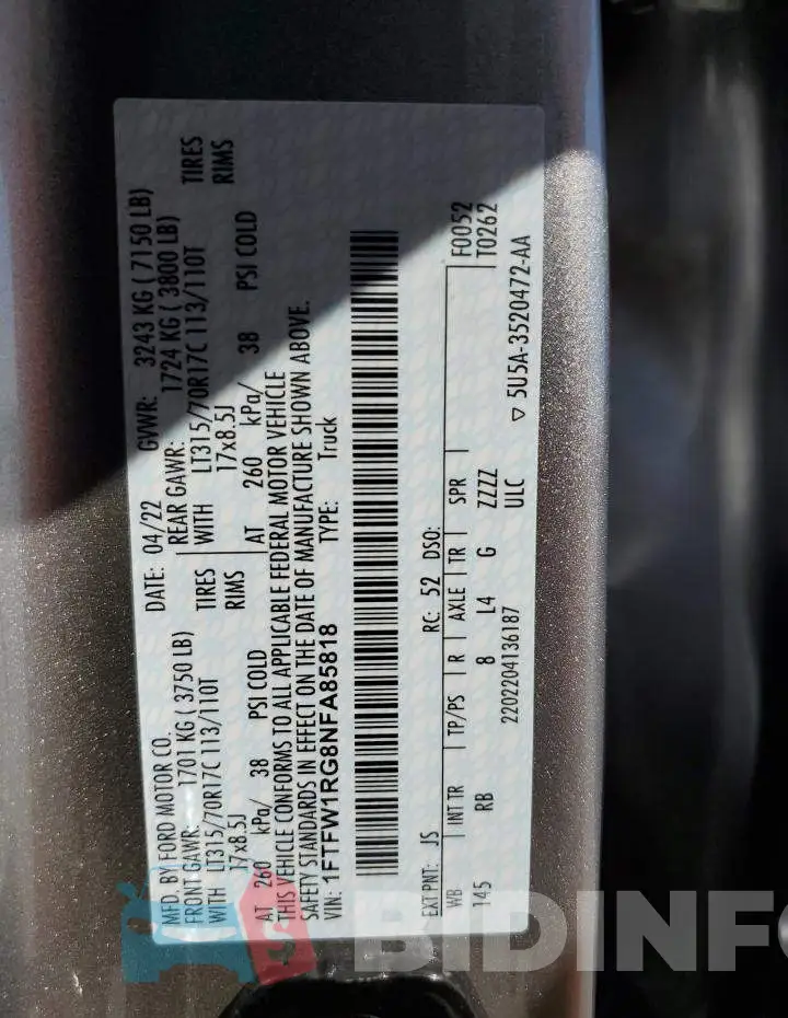 1FTFW1RG8NFA85818 Photo# 12