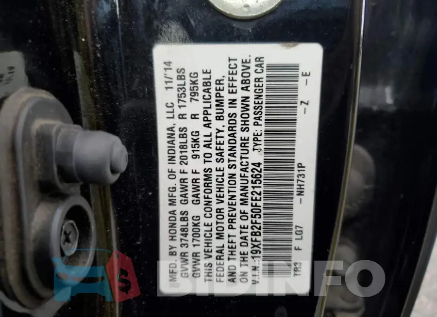19XFB2F50FE215624 Photo# 13