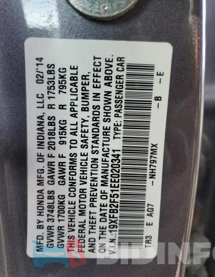 19XFB2F51EE020341 Photo# 12