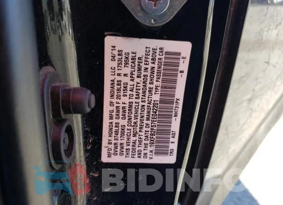 19XFB2F57EE042201 Photo# 12
