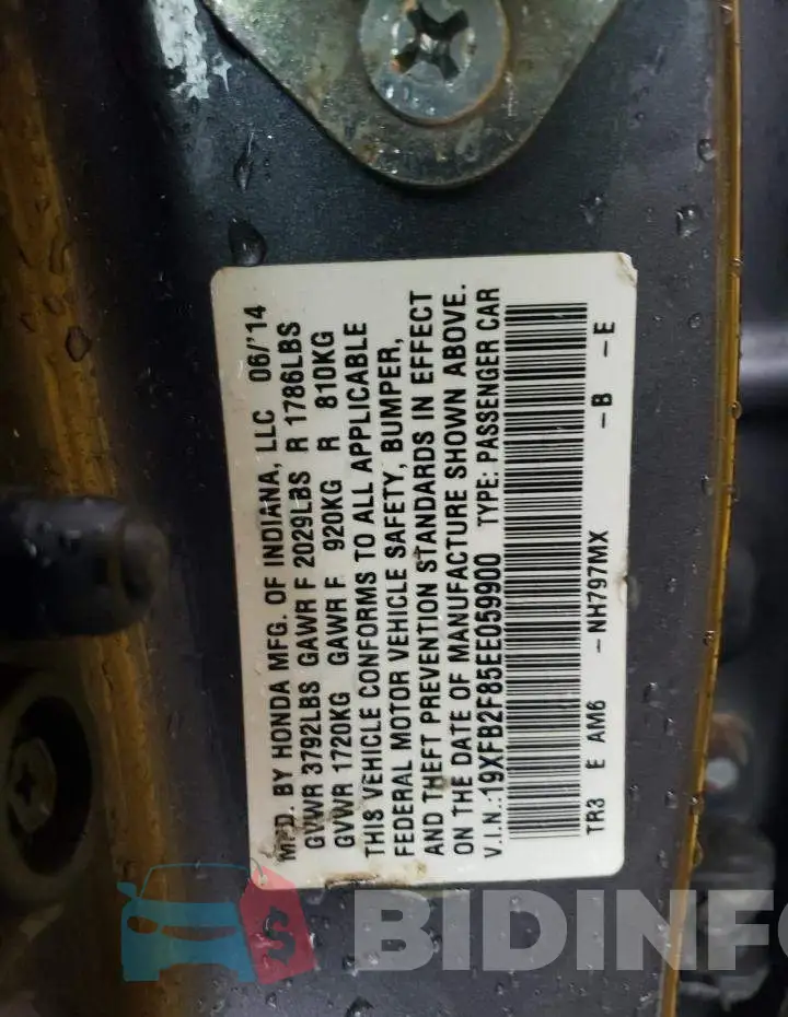 19XFB2F85EE059900 Photo# 12