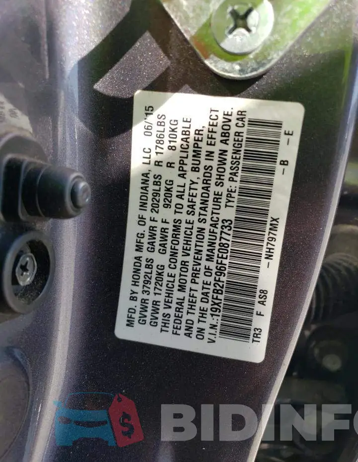 19XFB2F96FE087733 Photo# 12