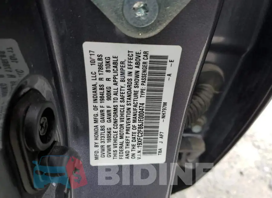 19XFC2F86JE000474 Photo# 12