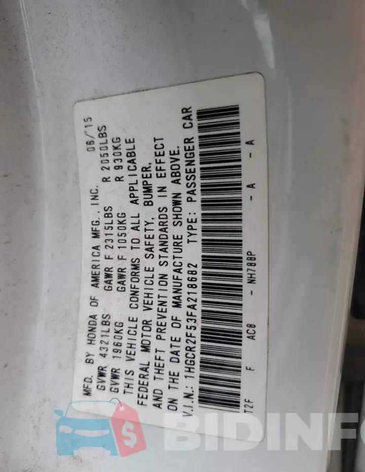 1HGCR2F53FA218682 Photo# 12