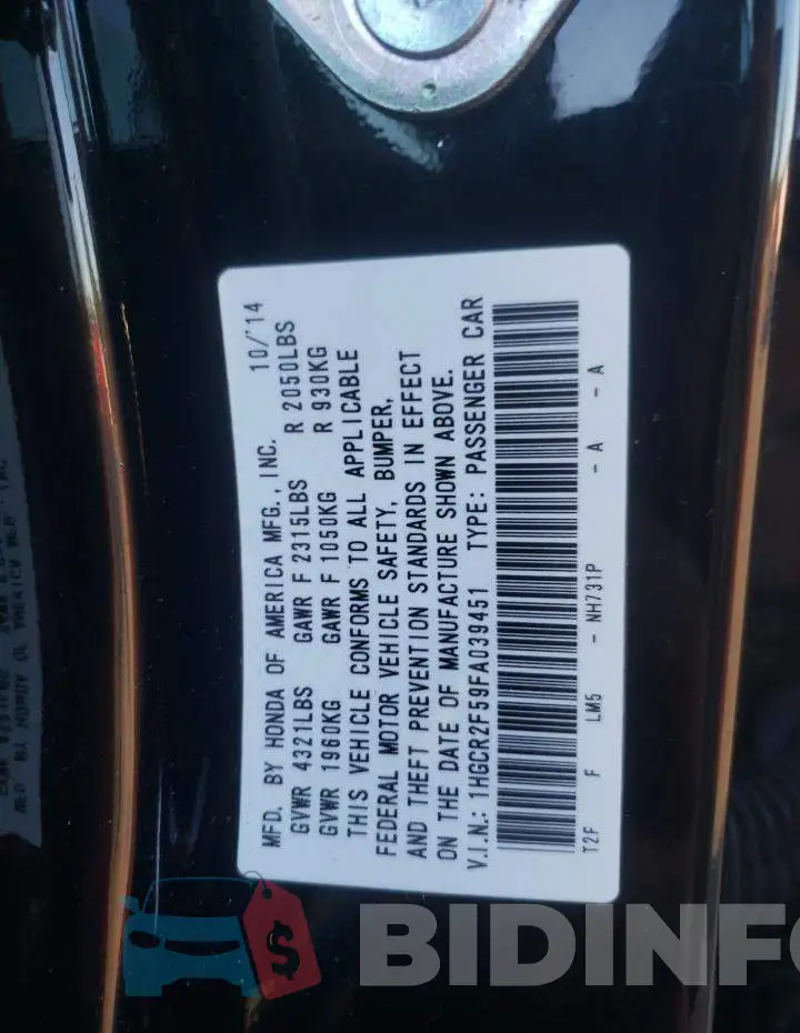 1HGCR2F59FA039451 Photo# 12
