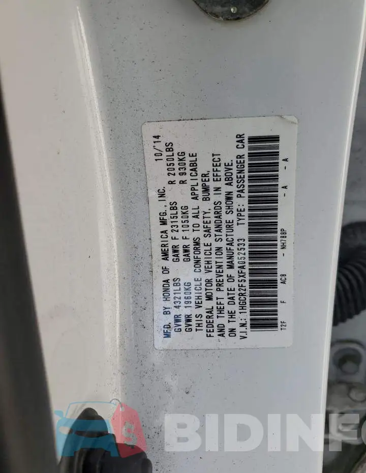 1HGCR2F5XFA052533 Photo# 12