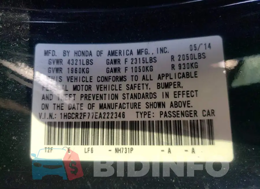 1HGCR2F77EA222346 Photo# 12