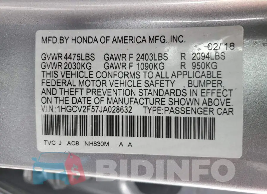 1HGCV2F57JA028632 Photo# 12
