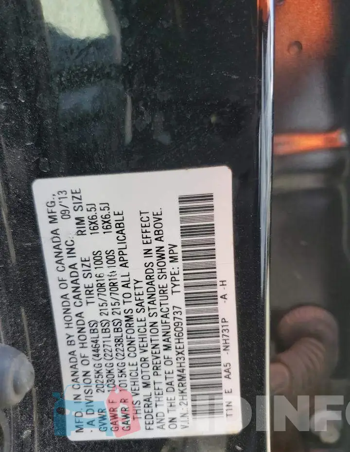 2HKRM4H3XEH609737 Photo# 13