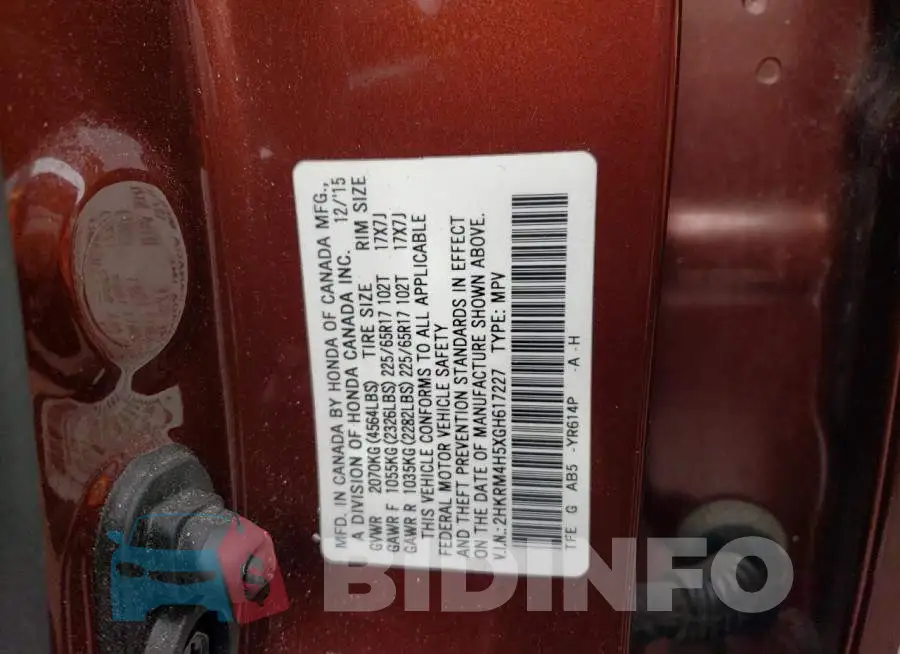 2HKRM4H5XGH617227 Photo# 12